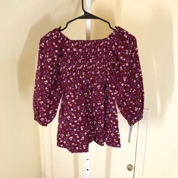 Cat & Jack NWT Girls' Maroon Smocked Floral Dress Size XS (4/5) - Picture 1 of 7